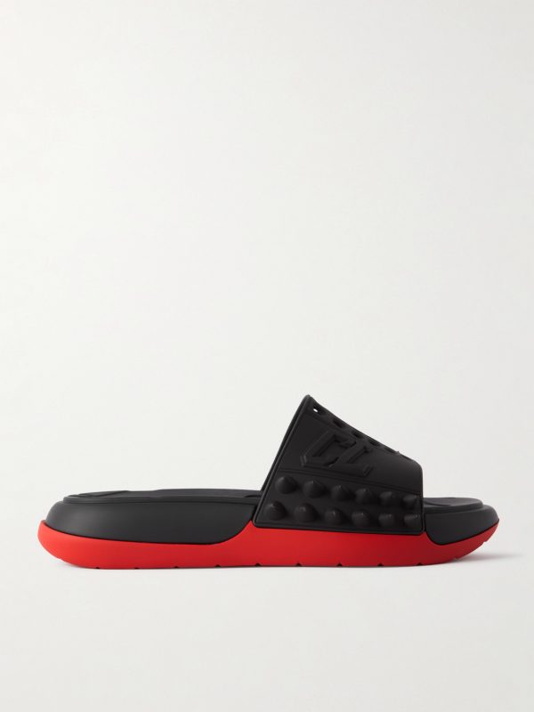 Take It Easy Logo-Embossed Cutout Spiked Rubber Slides Take It Easy Logo-Embossed Cutout Spiked Rubber Slides