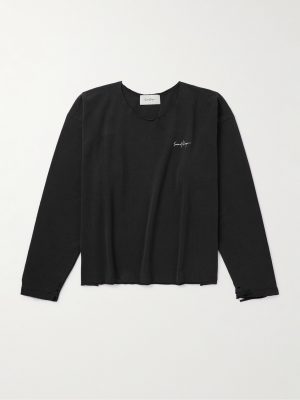 Cropped Distressed Logo-Embroidered Cotton-Jersey T-Shirt Cropped Distressed Logo-Embroidered Cotton-Jersey T-Shirt