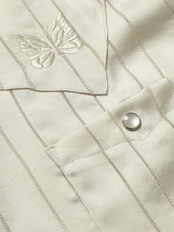 Camp-Collar Logo-Embroidered Striped Georgette Western Shirt - CU