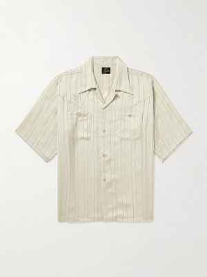 Camp-Collar Logo-Embroidered Striped Georgette Western Shirt Camp-Collar Logo-Embroidered Striped Georgette Western Shirt