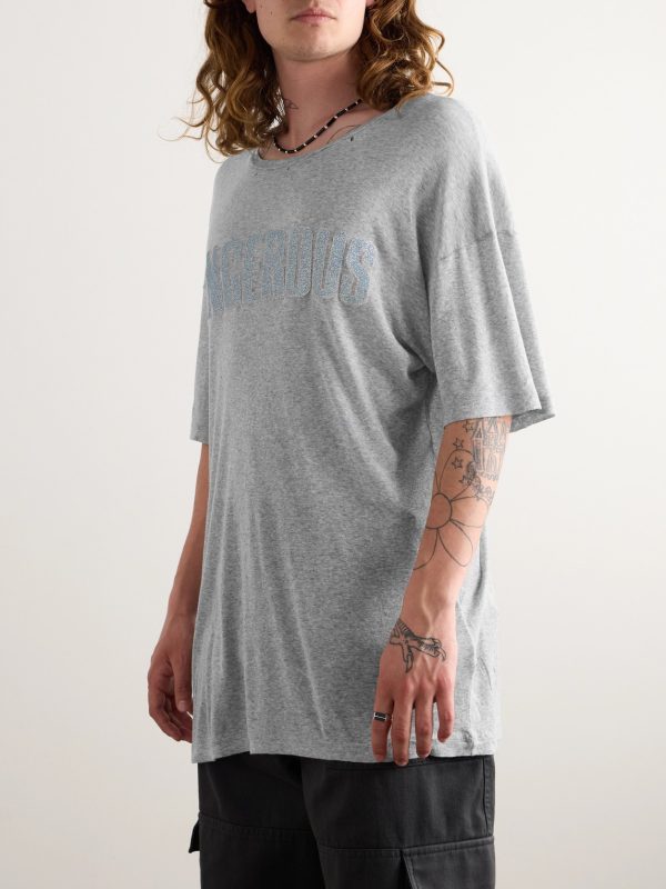 Distressed Printed Cotton-Jersey T-Shirt - FR Distressed Printed Cotton-Jersey T-Shirt - FR