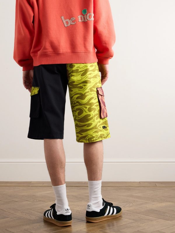 Straight-Leg Distressed Printed Cotton-Canvas Cargo Shorts - BK Straight-Leg Distressed Printed Cotton-Canvas Cargo Shorts - BK