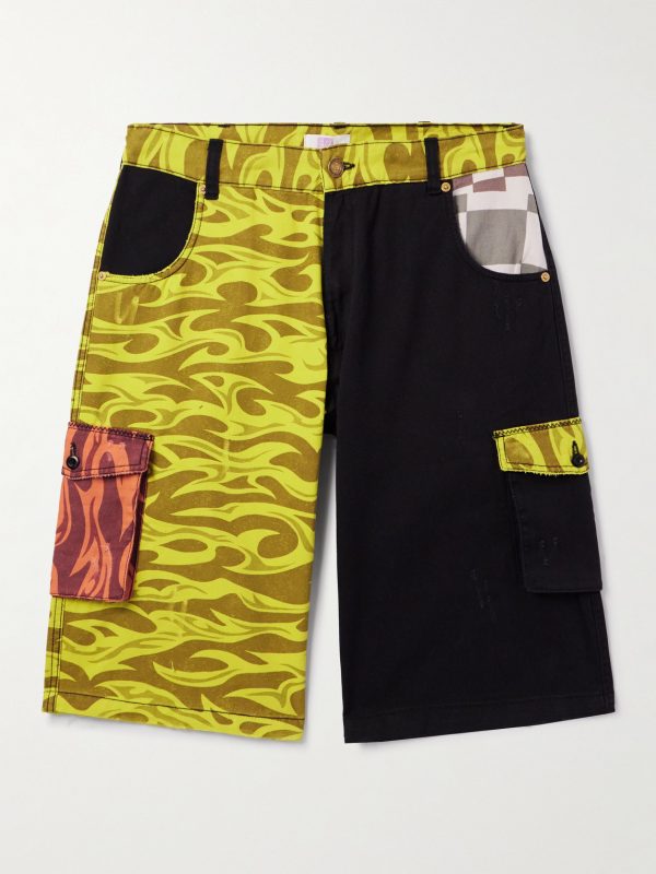 Straight-Leg Distressed Printed Cotton-Canvas Cargo Shorts Straight-Leg Distressed Printed Cotton-Canvas Cargo Shorts