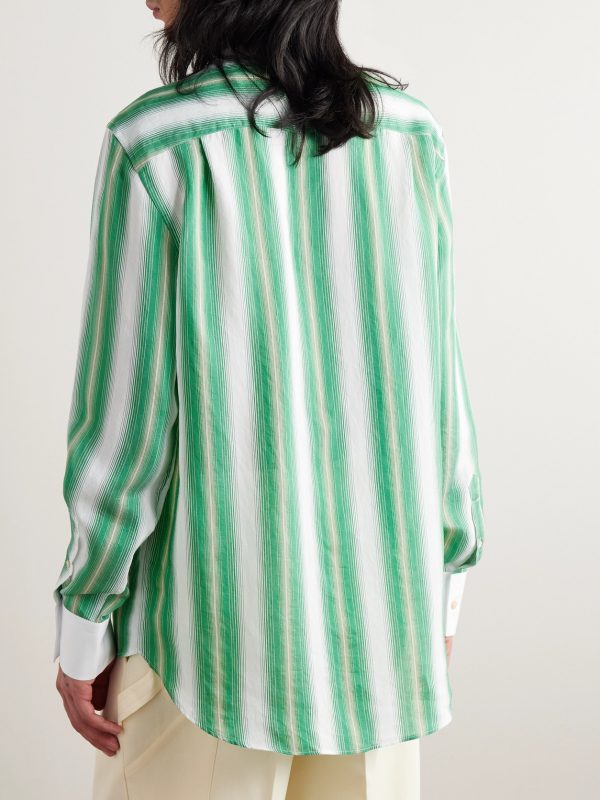Cadence Grandad-Collar Poplin-Trimmed Striped Woven Shirt - BK Cadence Grandad-Collar Poplin-Trimmed Striped Woven Shirt - BK