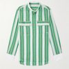 Cadence Grandad-Collar Poplin-Trimmed Striped Woven Shirt Cadence Grandad-Collar Poplin-Trimmed Striped Woven Shirt