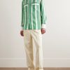 Cadence Grandad-Collar Poplin-Trimmed Striped Woven Shirt - OU Cadence Grandad-Collar Poplin-Trimmed Striped Woven Shirt - OU