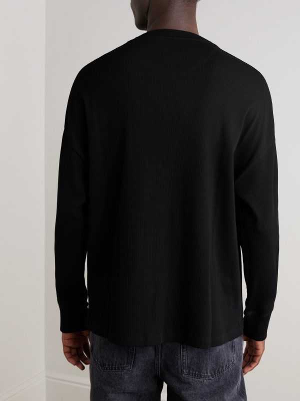 Oversized Logo-Embroidered Ribbed Cotton T-Shirt - BK