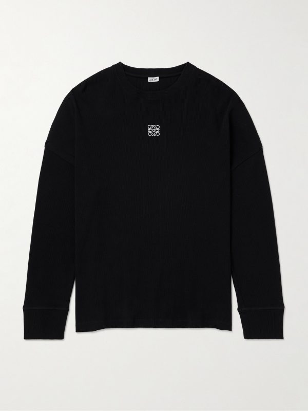 Oversized Logo-Embroidered Ribbed Cotton T-Shirt