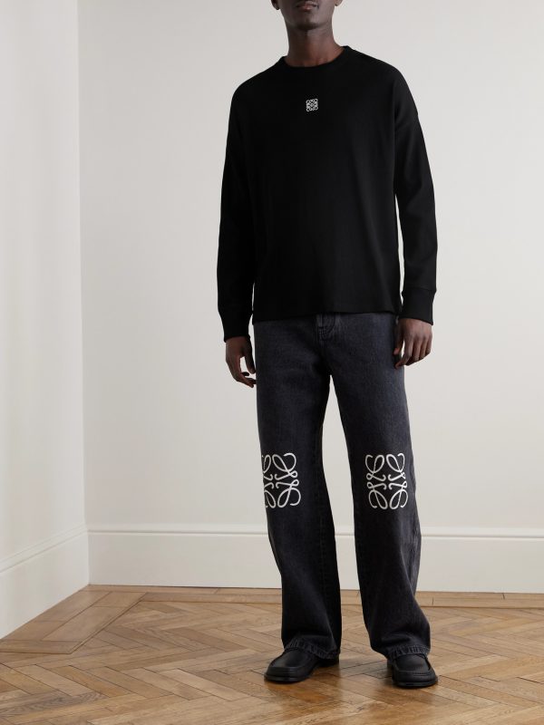 Oversized Logo-Embroidered Ribbed Cotton T-Shirt - OU