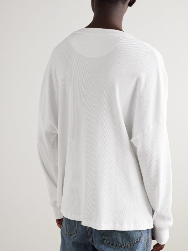 Oversized Logo-Embroidered Ribbed Cotton T-Shirt - BK Oversized Logo-Embroidered Ribbed Cotton T-Shirt - BK