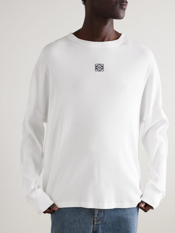 Oversized Logo-Embroidered Ribbed Cotton T-Shirt - FR Oversized Logo-Embroidered Ribbed Cotton T-Shirt - FR