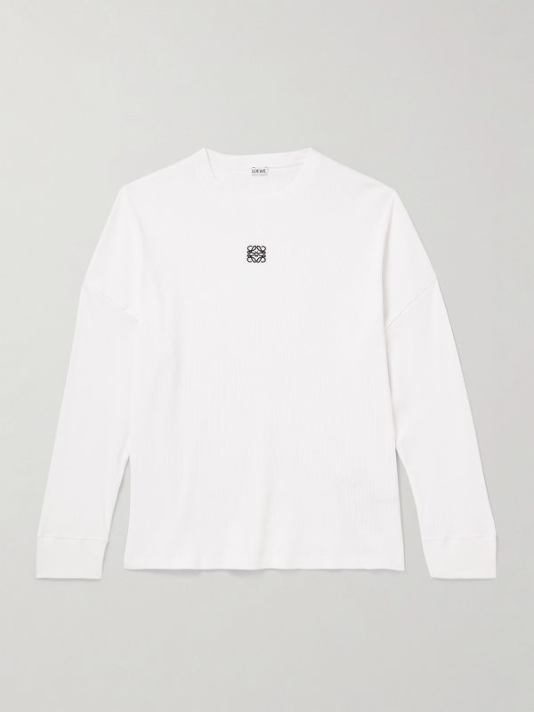 Oversized Logo-Embroidered Ribbed Cotton T-Shirt Oversized Logo-Embroidered Ribbed Cotton T-Shirt