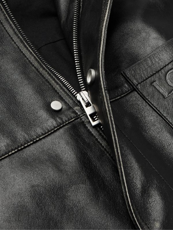 Logo-Embossed Distressed Leather Jacket - CU
