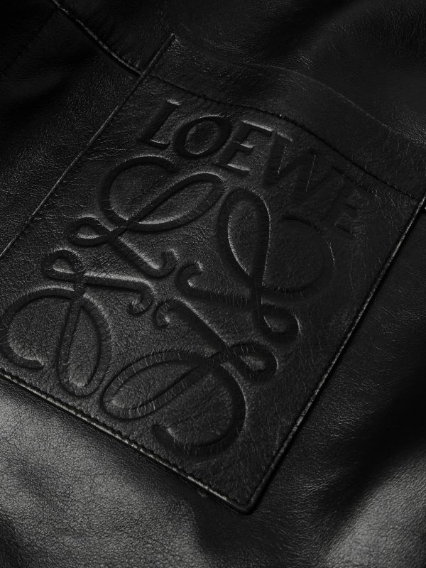 Logo-Embossed Distressed Leather Jacket - E1