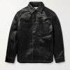 Logo-Embossed Distressed Leather Jacket