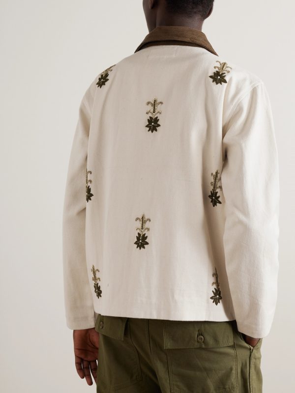 Corduroy-Trimmed Embroidered Cotton-Twill Jacket - BK Corduroy-Trimmed Embroidered Cotton-Twill Jacket - BK