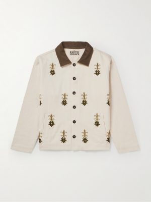 Corduroy-Trimmed Embroidered Cotton-Twill Jacket Corduroy-Trimmed Embroidered Cotton-Twill Jacket