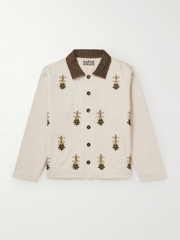 Corduroy-Trimmed Embroidered Cotton-Twill Jacket Corduroy-Trimmed Embroidered Cotton-Twill Jacket
