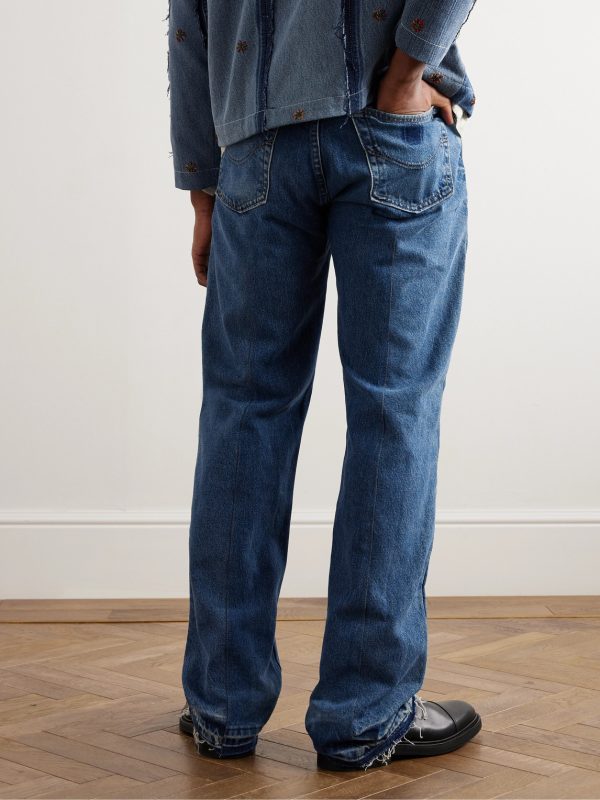 Straight-Leg Patchwork Embellished Upcycled Jeans - BK