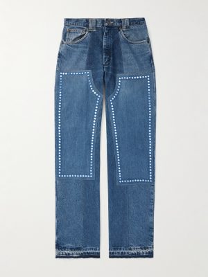 Straight-Leg Patchwork Embellished Upcycled Jeans