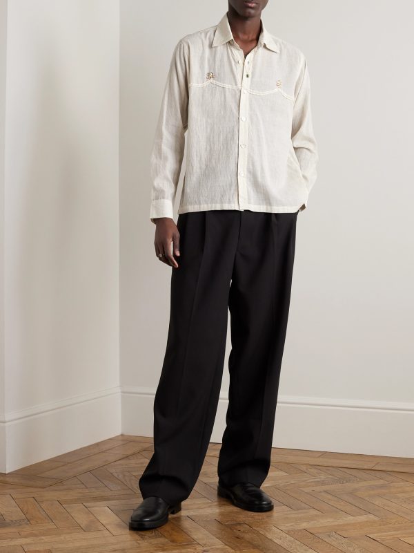 Embellished Striped Cotton Shirt - OU