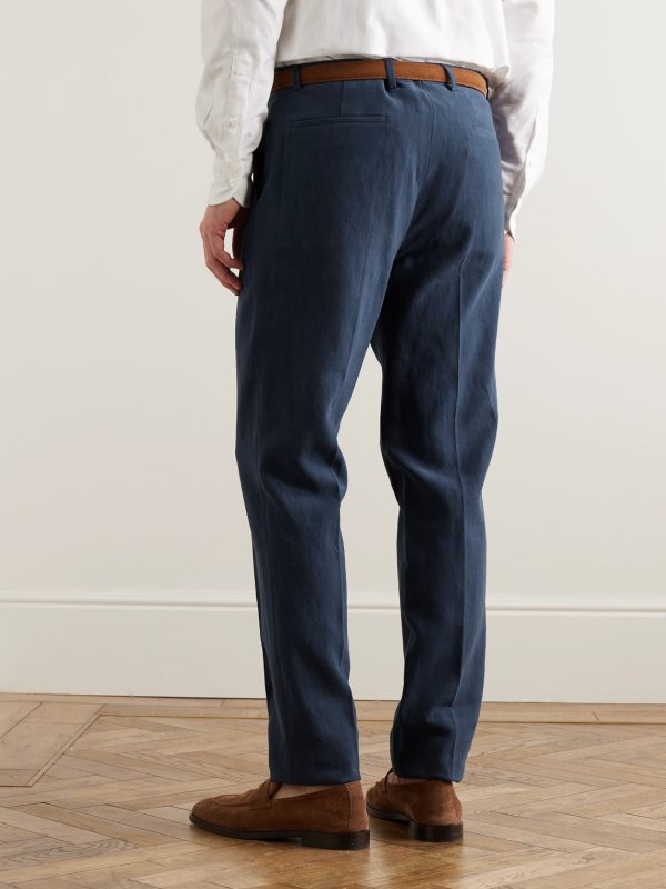 Slim-Fit Pleated Linen Trousers - BK