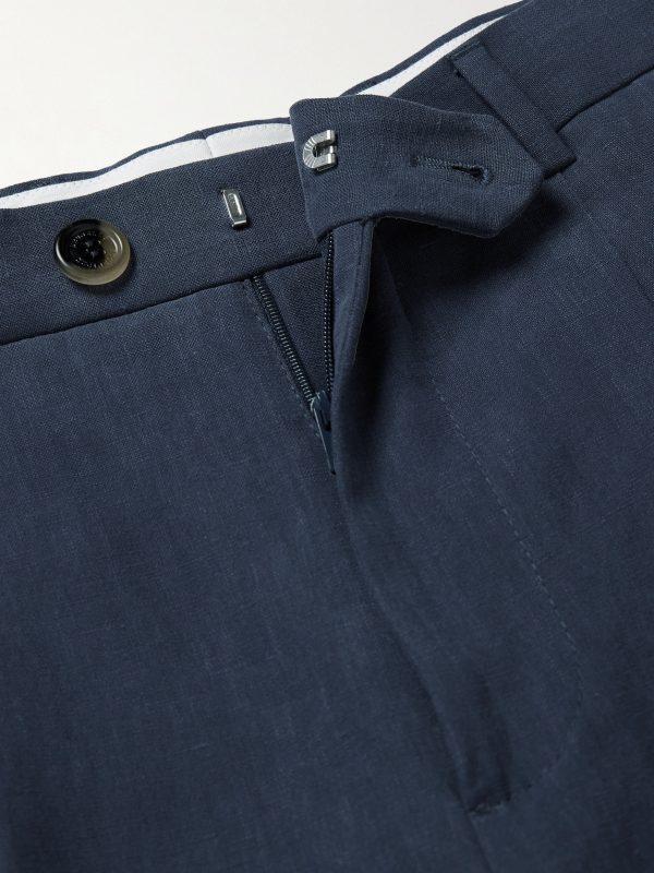 Slim-Fit Pleated Linen Trousers - E1