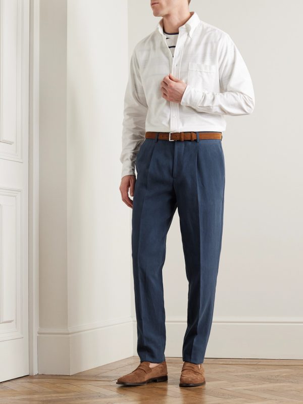 Slim-Fit Pleated Linen Trousers - OU