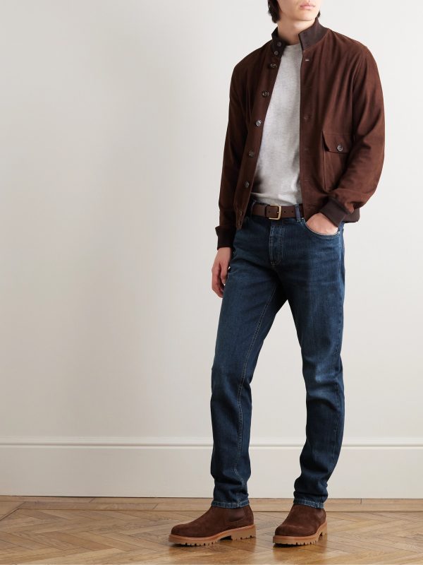 Slim-Fit Straight-Leg Logo-Embroidered Jeans - OU