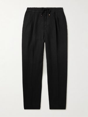 Straight-Leg Pleated Linen-Twill Drawstring Trousers Straight-Leg Pleated Linen-Twill Drawstring Trousers