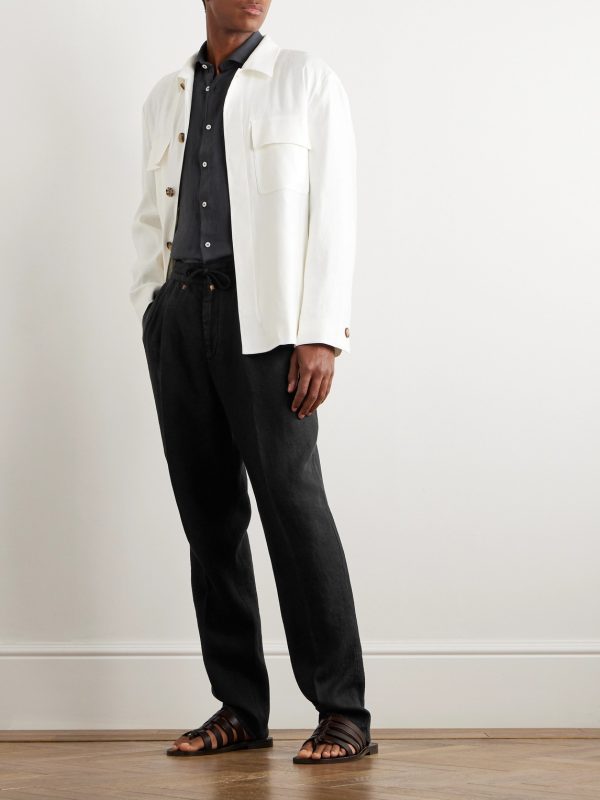 Straight-Leg Pleated Linen-Twill Drawstring Trousers - OU Straight-Leg Pleated Linen-Twill Drawstring Trousers - OU
