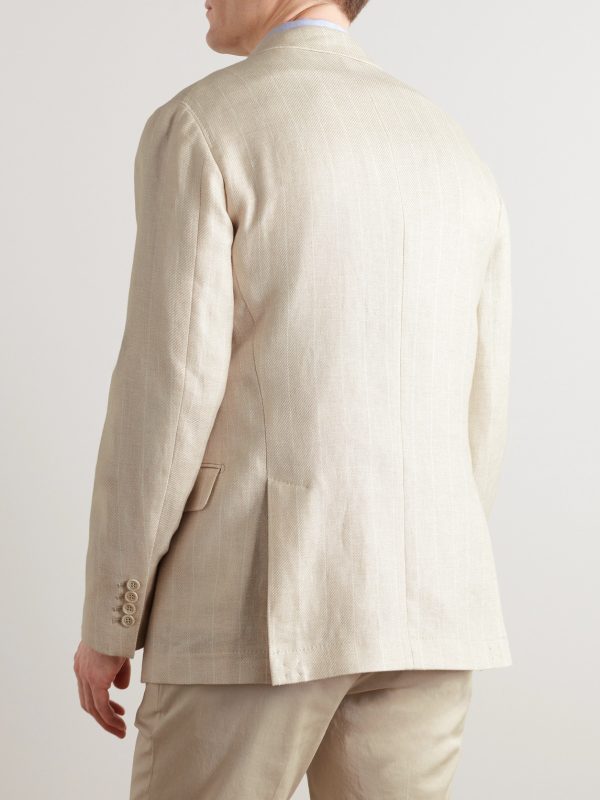 Unstructured Striped Linen, Wool and Silk-Blend Blazer - BK Unstructured Striped Linen, Wool and Silk-Blend Blazer - BK