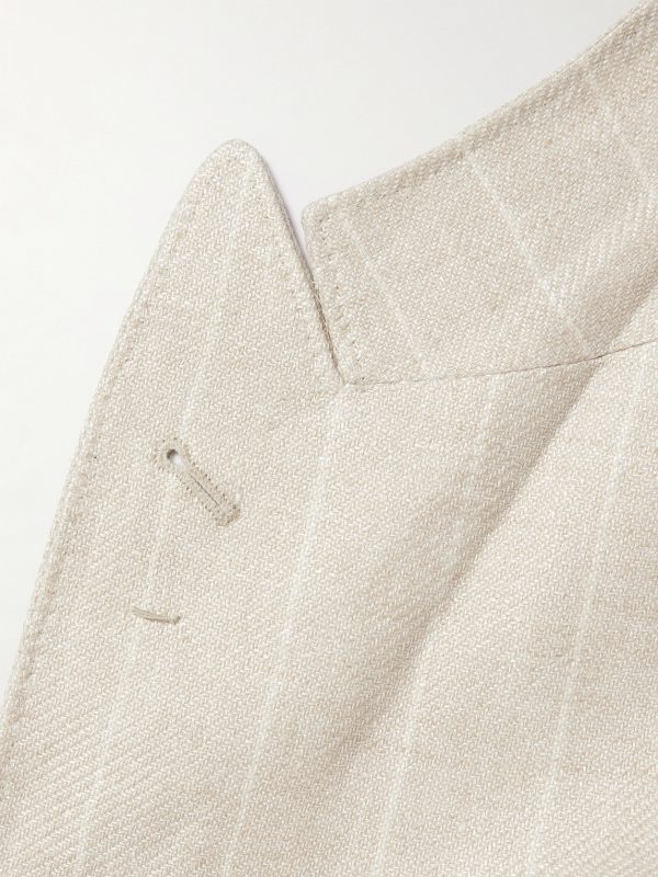 Unstructured Striped Linen, Wool and Silk-Blend Blazer - E1 Unstructured Striped Linen, Wool and Silk-Blend Blazer - E1
