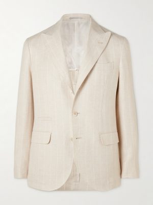 Unstructured Striped Linen, Wool and Silk-Blend Blazer Unstructured Striped Linen, Wool and Silk-Blend Blazer