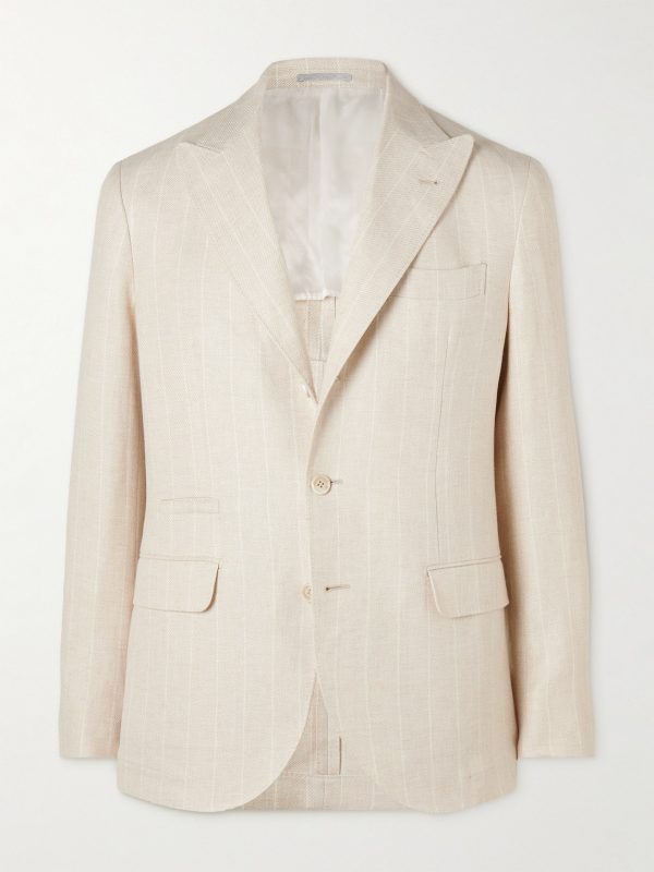 Unstructured Striped Linen, Wool and Silk-Blend Blazer Unstructured Striped Linen, Wool and Silk-Blend Blazer