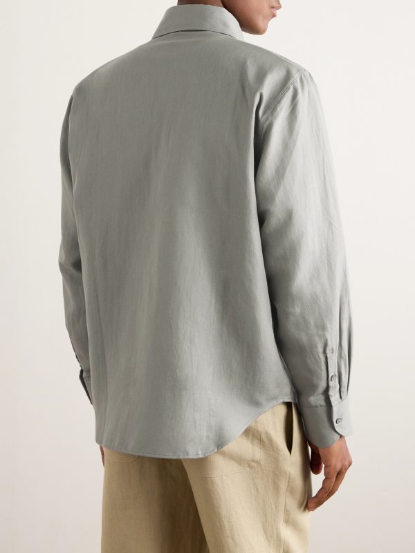 Spread-Collar Cotton and Linen-Blend Shirt - BK Spread-Collar Cotton and Linen-Blend Shirt - BK