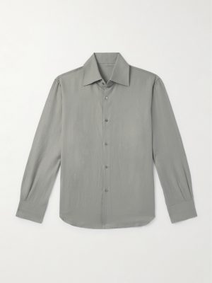 Spread-Collar Cotton and Linen-Blend Shirt