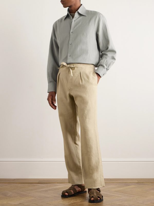 Spread-Collar Cotton and Linen-Blend Shirt - OU Spread-Collar Cotton and Linen-Blend Shirt - OU