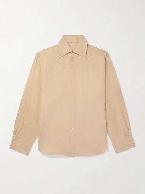 Spread-Collar Cotton and Linen-Blend Shirt