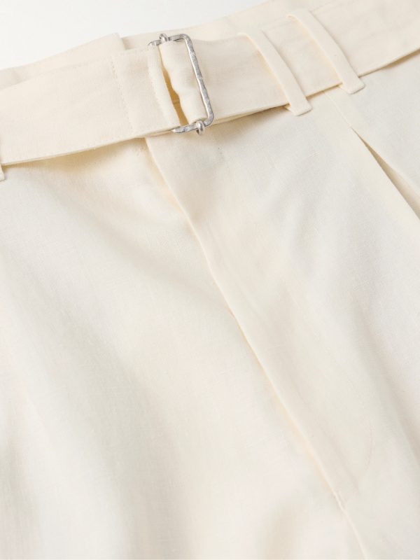 Wide-Leg Belted Pleated Linen Shorts - CU Wide-Leg Belted Pleated Linen Shorts - CU