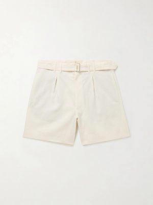 Wide-Leg Belted Pleated Linen Shorts