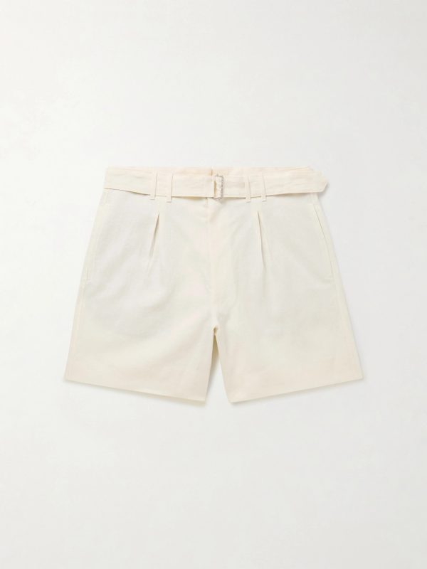 Wide-Leg Belted Pleated Linen Shorts Wide-Leg Belted Pleated Linen Shorts