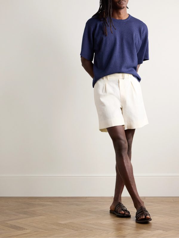 Wide-Leg Belted Pleated Linen Shorts - OU Wide-Leg Belted Pleated Linen Shorts - OU