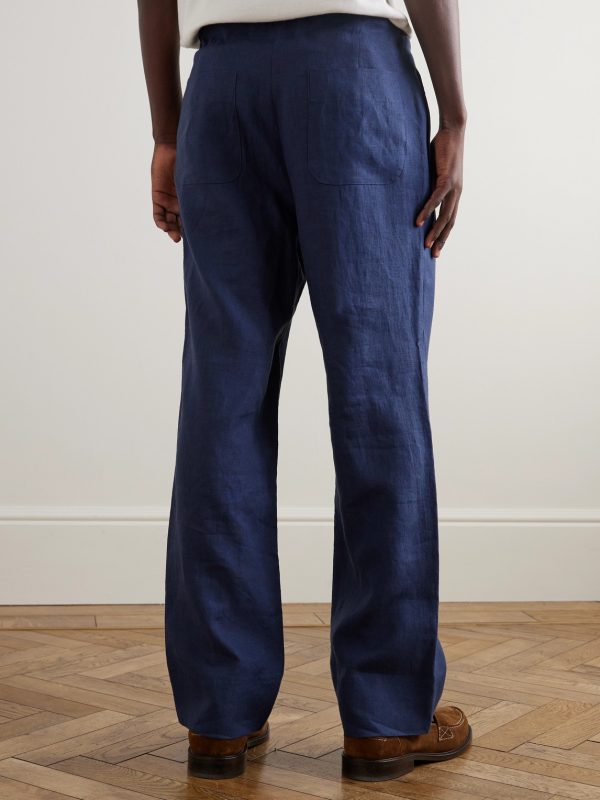 Straight-Leg Linen-Twill Drawstring Trousers - BK