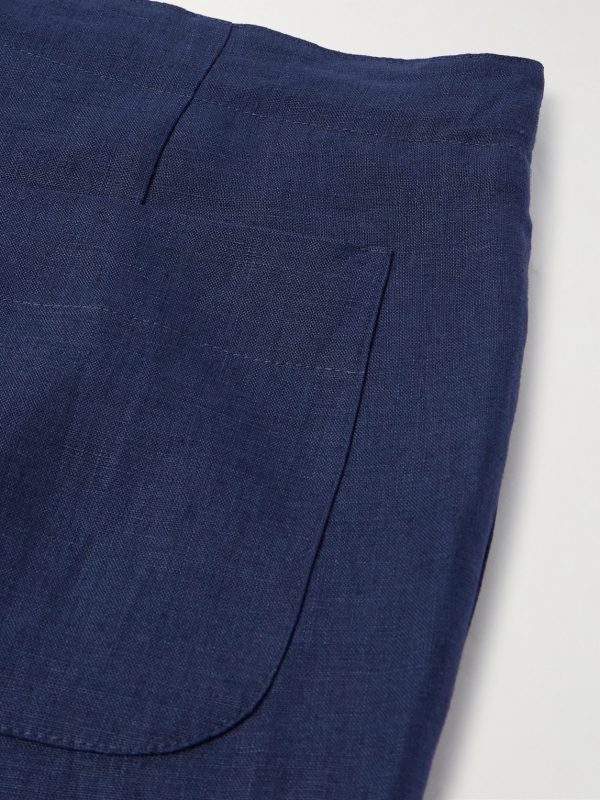 Straight-Leg Linen-Twill Drawstring Trousers - CU