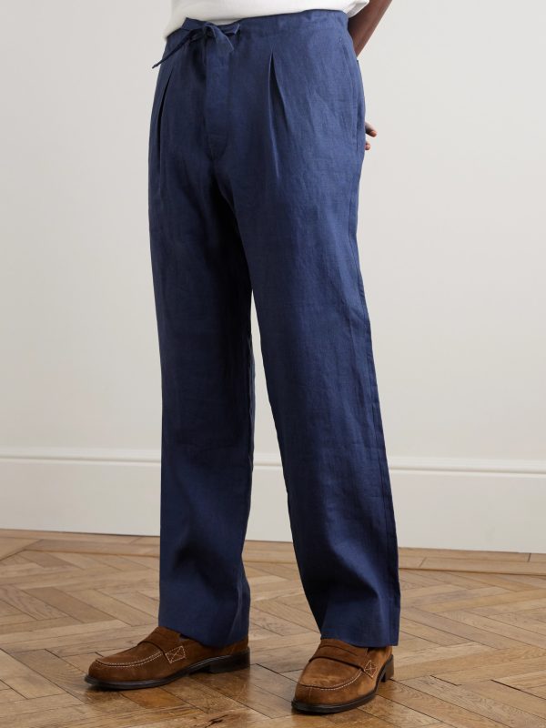Straight-Leg Linen-Twill Drawstring Trousers - FR