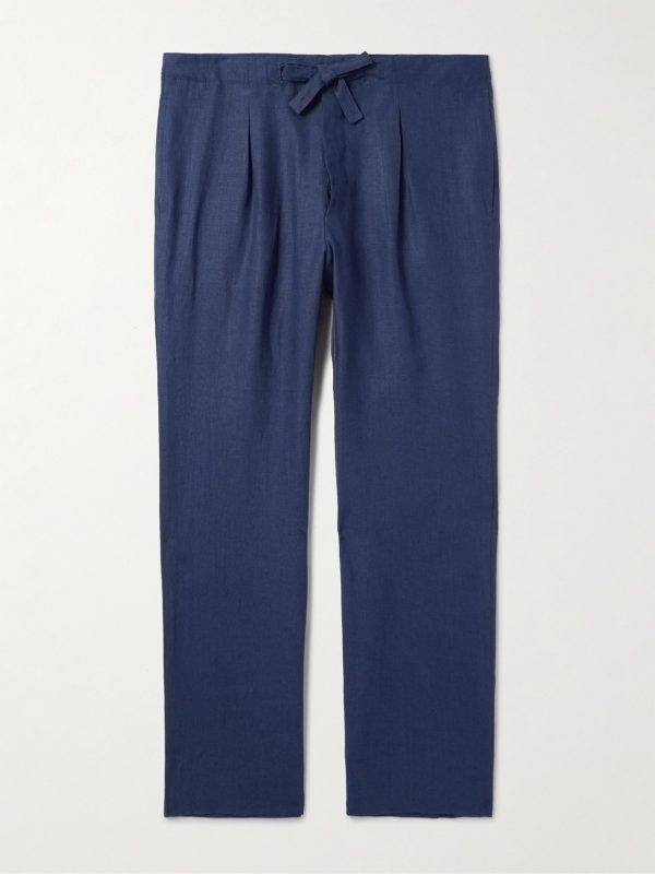 Straight-Leg Linen-Twill Drawstring Trousers