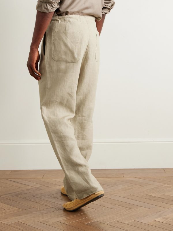 Straight-Leg Linen-Twill Drawstring Trousers - BK Straight-Leg Linen-Twill Drawstring Trousers - BK