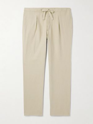 Straight-Leg Linen-Twill Drawstring Trousers