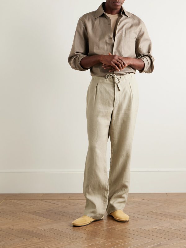 Straight-Leg Linen-Twill Drawstring Trousers - OU Straight-Leg Linen-Twill Drawstring Trousers - OU